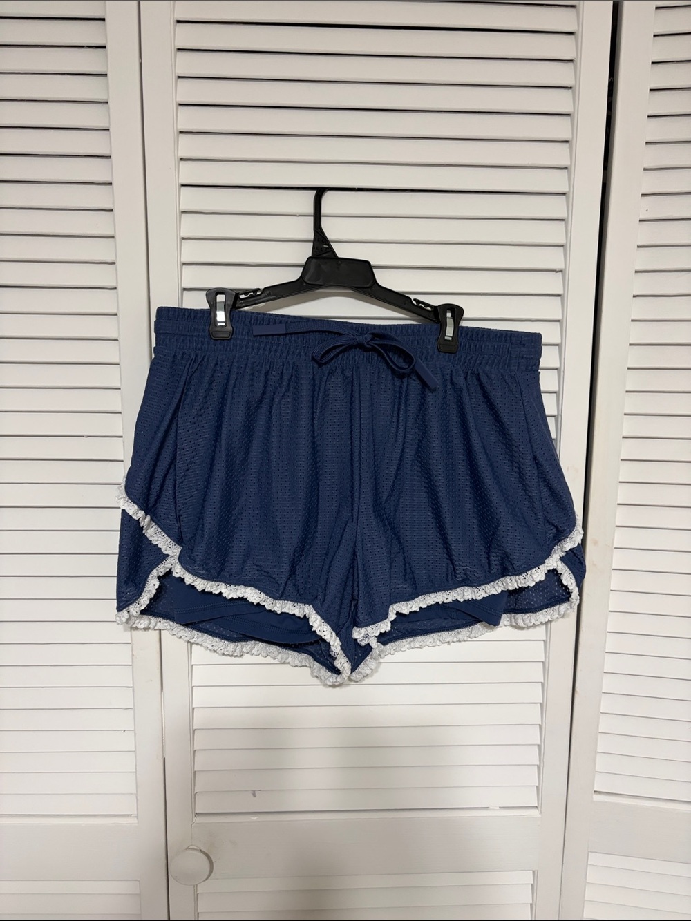JoyLab Navy Athletic Lounge Shorts with White Lace Trim